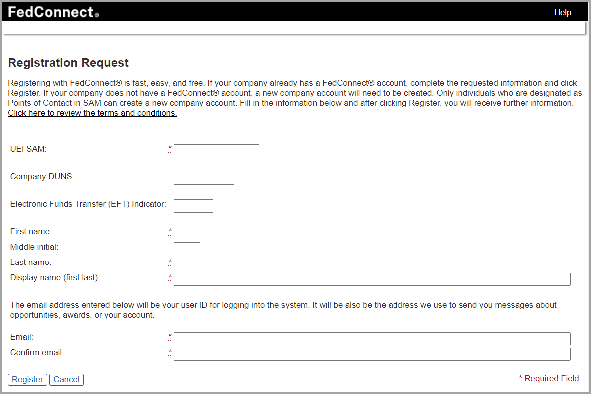 Registration Request Page